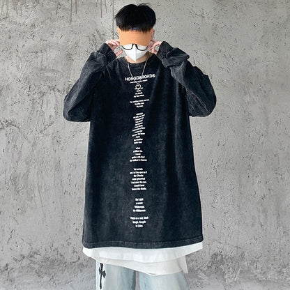 sanyamk Letter Graphic Men's Long Sleeve T-shirt Vintage Fashion Casual Loose Pullovers New Hip Hop Male Tops Clothing