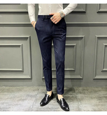 sanyamk Striped Formal Suit Pants Men Spring New High-quality Business Casual Stretch Slim Straight Trousers Brand Mens Clothing