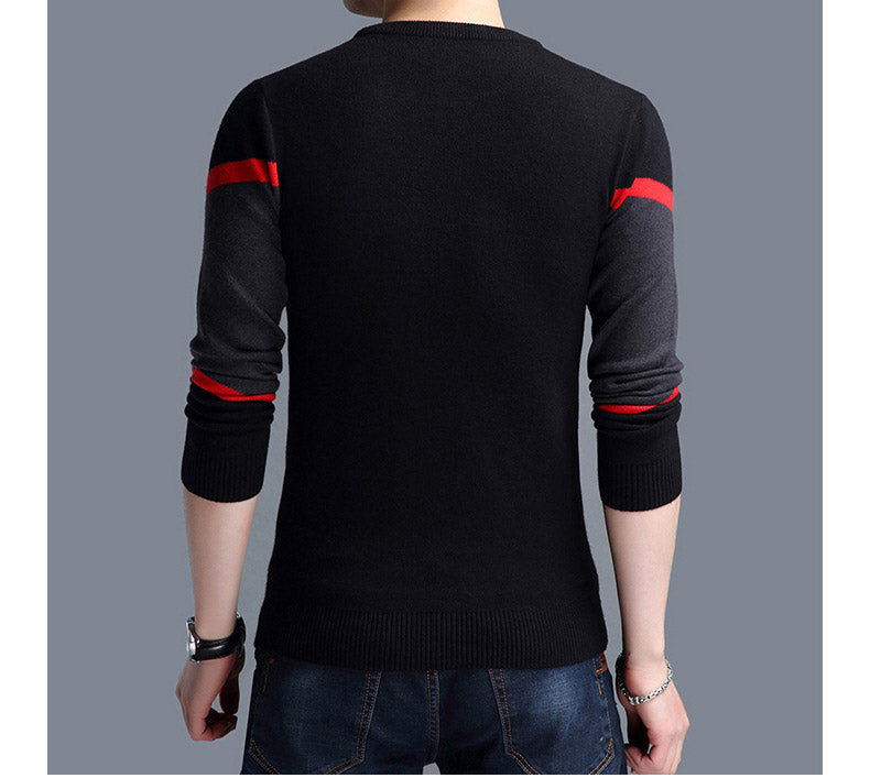 sanyamk Knitted Men's Sweater 2022 Autumn Winter Fashion Brand Clothing Slim Fit Contrast Color Men Pullover Korean Base Shirt Classic