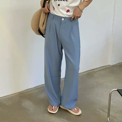 sanyamk -  Men's New Korean Style Business Casual Trousers Suit Pants Solid Zipper Fly Button Loose Straight Ins Trends 2D0122