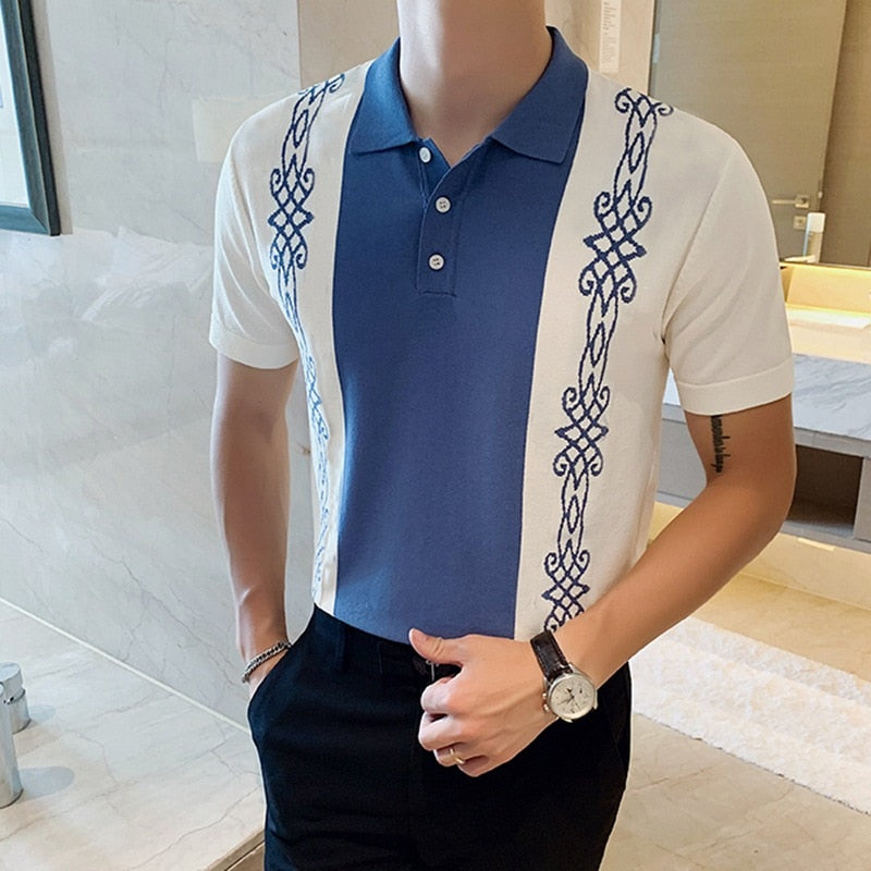 Bonsir Summer Men Poloshirt Vintage Shirt Fashion Knit Sweater Short Sleeve Tee Top Male Polo Shirt Casual Lapel Tshirt Cardigan Blouse