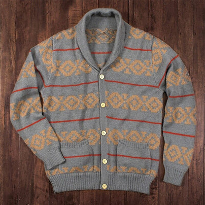 Bonsir Casual Mens Sweater Cardigans Vintage Jacquard Embroidery Knit Jackets Fall Men Fashion Button Lapel Loose Long Sleeve Sweaters