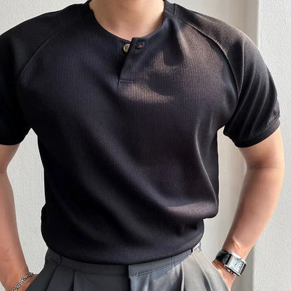 sanyamk Men's Clothing 2024 Summer Vintage Simple Casual Short Sleeve All Match Basic T-shirts Male Round Neck Solid Loose Pullover Tops