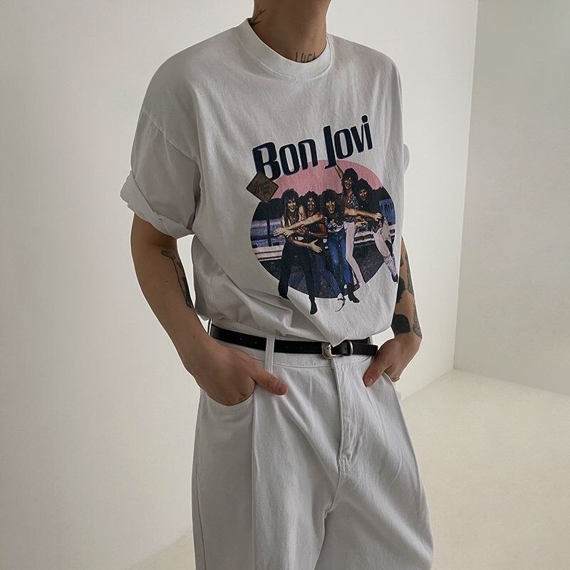 Bonsir Print Male Short Sleeve T-Shirts Men's High Street O-neck Tee Korean Fashion Pullover 2023 Spring Stylish New Tops