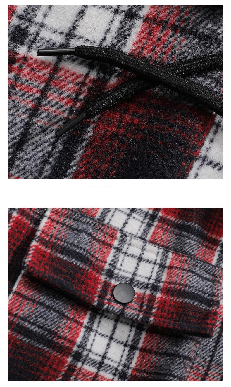 Bonsir Men's Autumn Winter Plaid Shirt Outwear Hood Mens Cashmere Thicken Shirt zipper Hoodies Jacket Men