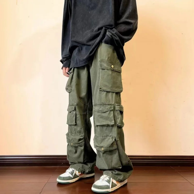 sanyamk Y2k  Hip-hop Cargo Pants Multi-pockets Tooling Pant Harajuku Men's Vintage Loose Wide Leg Pants Streetwear Casual Trousers