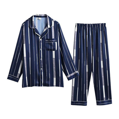 sanyamk Mens Designer Pajamas for Men Sleepwear Set Pijama Set Long Sleeve Sleep Tops Trousers Sleep Wear Men Thin Ice Silk Pajama Set