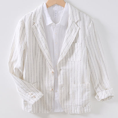 sanyamk British Style Elegant Cotton and Linen Professional Dress Gentleman Business Casual Retro Striped Suit Jacket Men's Clothing