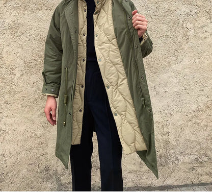 sanyamk Men's Winter Coat Faux Two-piece Standard Collar Regular Fit Japan Korean Casual Business Style Vintage Down Parka