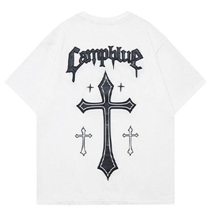 sanyamk 2022 New Arrival Top Fashion Summer Cotton O-neck Retro Heavy Print Short Sleeve Vintage Crucifix Gothic Personalized Tshirt