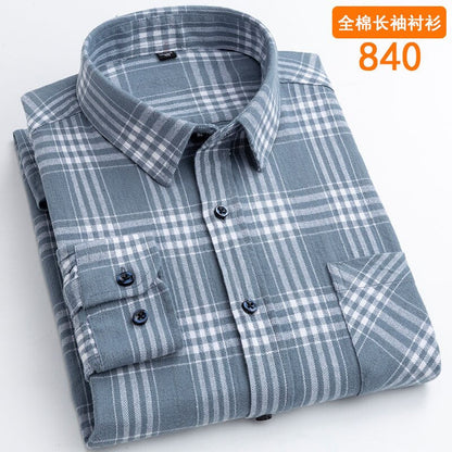 Bonsir 6XL autumn winter Flannel business casual iron free 100% cotton plaid long sleeve men's shirt large quality wrinkle resistant