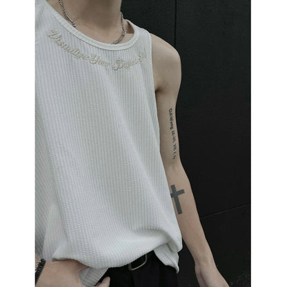 sanyamk  -  Summer Men's Letter Embroidery Tank Top Black White Oversized Sleeveless T-shirts for men