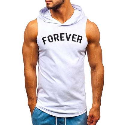 sanyamk Sports Tank Tops Men Fitness Muscle Print Sleeveless Hooded Bodybuilding Pocket Tight-drying Tops Summer Shirt For Men Clothing