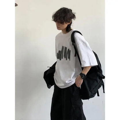 sanyamk Summer Casual Men Set High Street Printing Graffiti Trendy T-shirts+Quick Drying Pockets Cargo Pants Suit Japanese Street 2-pcs