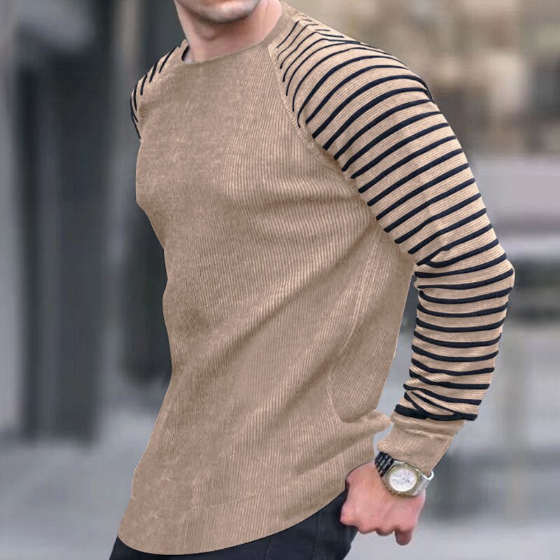 sanyamk Casual Striped Long Sleeve Sweaters Men Autumn Fashion Crew Neck Knitted Pullovers Tops Spring Mens Clothes Vintage Sweater Top