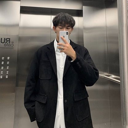 Bonsir Men's Suede Jacket Fashion Solid Color Casual Suit Loose Autumn Korean Style Male Blazers New Brand Clothing