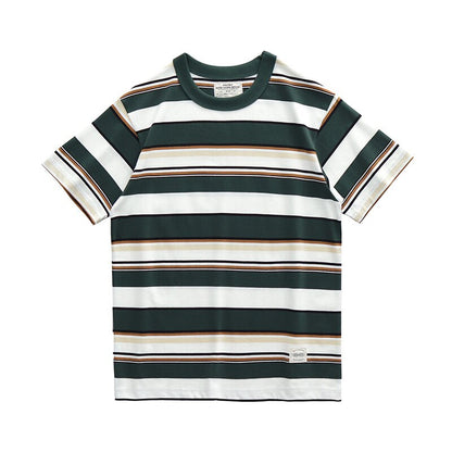 Bonsir Summer Stripe T-Shirt Men And Women Classic Streetwear Fashion Ins Trend Vintage O-Neck Cotton Youth Couple Short-Sleeved Tops