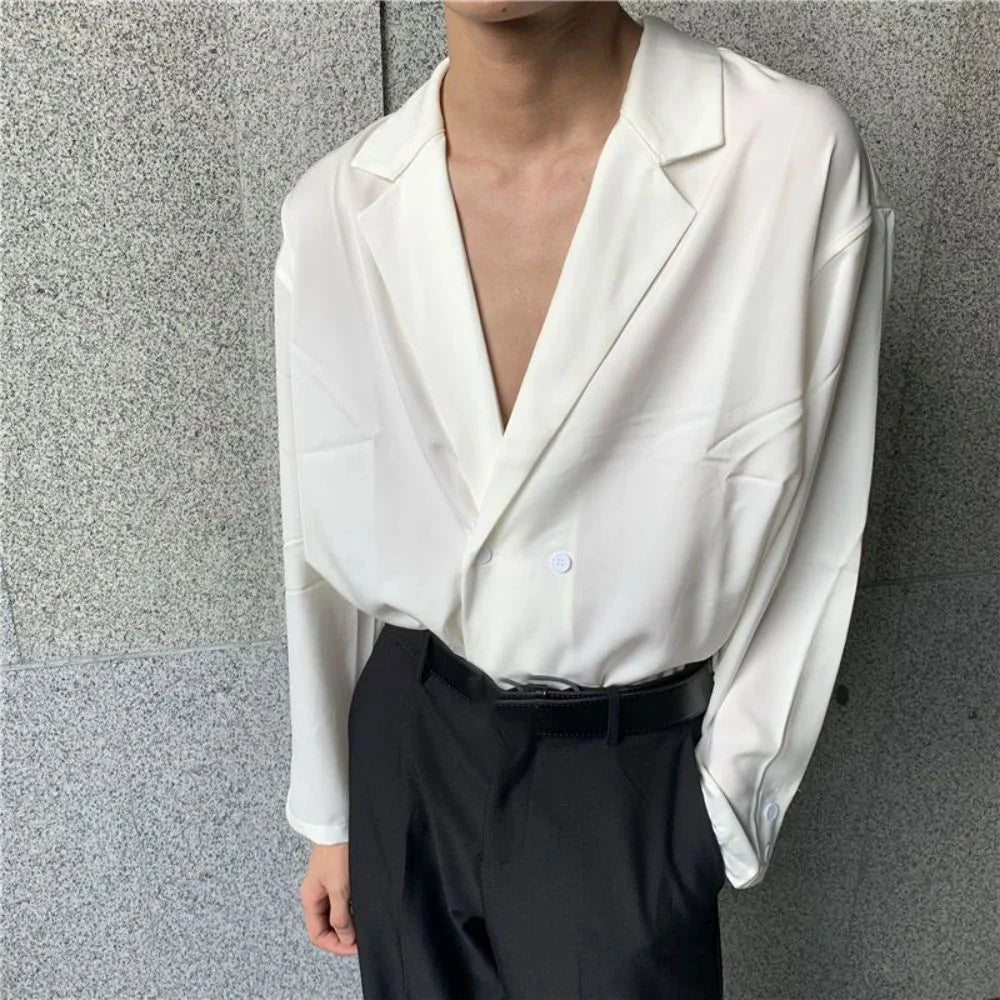 Bonsir 2024 Men Casual Shirt Solid Color Lapel Button Long Sleeve Fashion Tops Streetwear Loose Leisure Camisa Masculina S-2XL