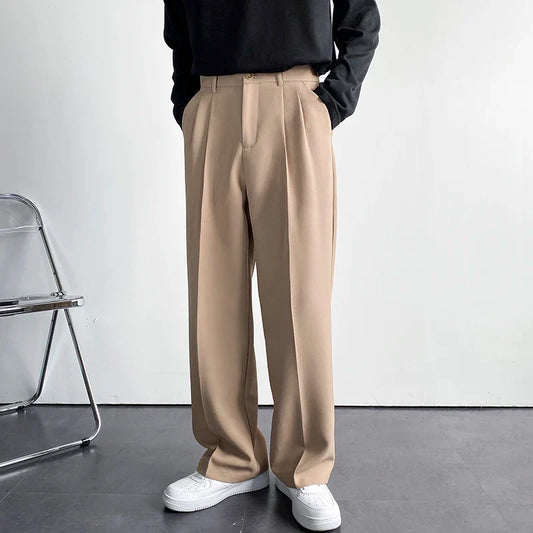 sanyamk New Fashion Wide Pants for Men Oversize Baggy Solid Casual Work Suit Pants Draped Long Straight Black Khaki White Trousers Male