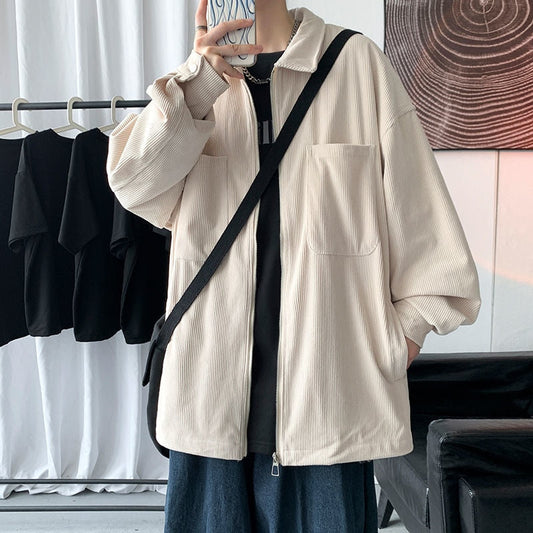 sanyamk New Vintage Corduroy Men Jackets Korean Streetwear Casual Man Zipper Outerwears Fashion Male Hip Hop Loose Versatile Coat