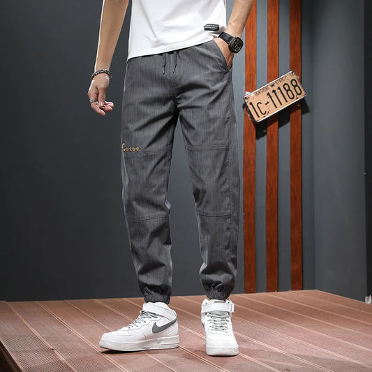 Bonsir Spring Summer Personality Y2K Harem Pants Men Elastic Waist Ankle Length Pant Thin Joggers Cargo Trousers Male Size 28-38