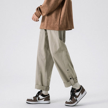 sanyamk 3-color Cotton Casual Pants Men Fashion Retro Cargo Pants Men Japanese Streetwear Hip Hop Loose Straight Pants Mens Trousers