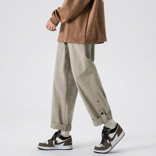 Bonsir 3-color Cotton Casual Pants Men Fashion Retro Cargo Pants Men Japanese Streetwear Hip Hop Loose Straight Pants Mens Trousers