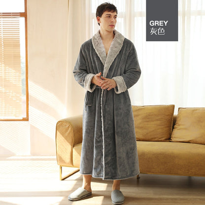 Bonsir Bathrobe Men Robe Kimono Men Robes Bath Men Sleepwear Mens Robes Long Sleeve Nightgown Fall/winter Coral Fleece Couples Home