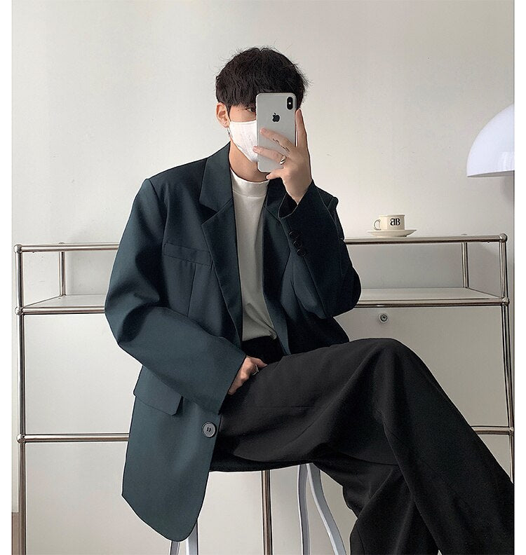 sanyamk Men's High-quality Casual Suit Jackets Formal Western-style Clothes Loose Black/brown/green Blazers Business Coats S-XL