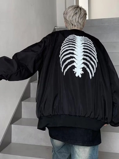 sanyamk American High Street Hiphop Skeleton Embroidered Baseball Coat Men's Autumn Fashion Brand Dark Black Pilot Jacket fall