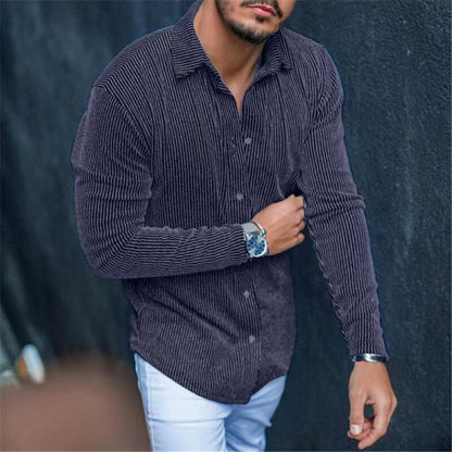 Bonsir Fall Mens Corduroy Shirt Leisure Long Sleeve Button-down Turn-down Collar Slim Tops Cardigan For Men Spring Fashion Solid Shirts