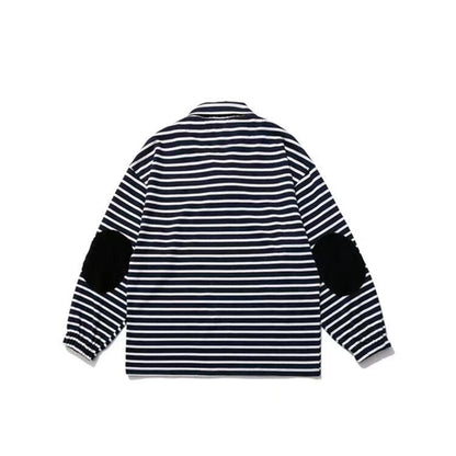 sanyamk Japanese Men's Fashion Retro Horn Buckle Hoodies Male Couples Clothes Pullover Loose Sweatshirts Stripe Printing Coats