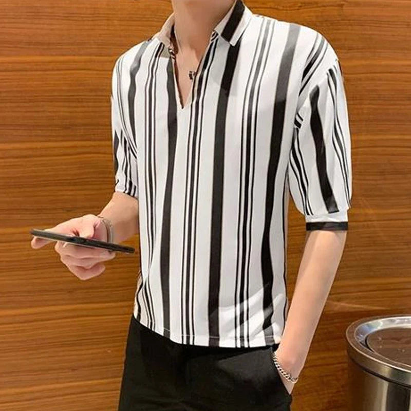 sanyamk Fashion Streetwear Korean Printing Loose Turn-down Collar Man Long Sleeve Men's Clothing Button Spring Summer Thin Shirts Tops