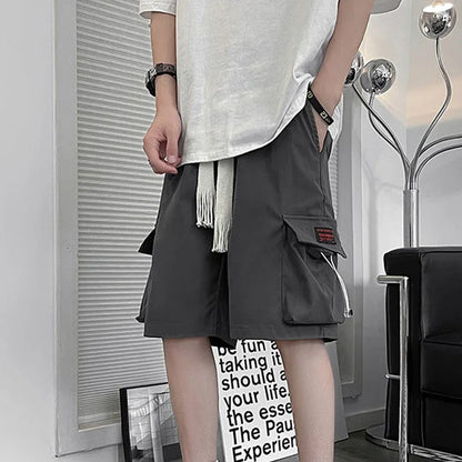 sanyamk Summer Mens Cargo Shorts Black Pocket Japanese Fashion Streetwear Hip Hop Short Pants