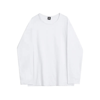 sanyamk  -    Men's T-shirts Korean Style Casual Large Neckline Round Collar Solid Color Long Sleeve Loose Male Tees New Simple 9C7619