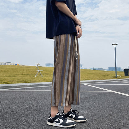 sanyamk Summer Casual Pants Men Fashion Retro Straight Pants Men Streetwear Hip-hop Loose Striped Pants Mens Trousers Large Size M-5XL