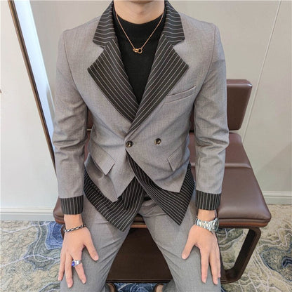 sanyamk Korean Patchwork Suit 2 Piece Suit Blazer Men Suit Set Slim Fit Tuxedo Suit Blazer Suit Men Stylish Blazer Stage Party Club