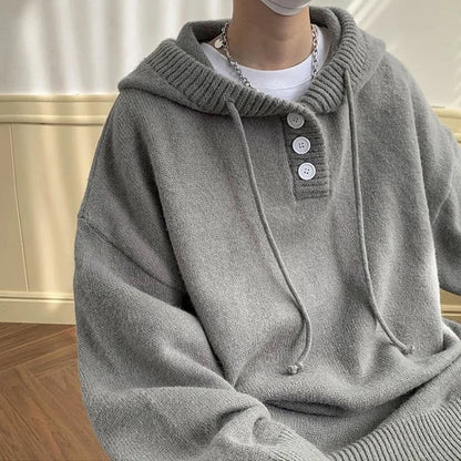 sanyamk Men Hooded Sweater Spring and Autumn Seasons Japanese Vintage Lazy Coat Male Wearing Hat Knit Casual Fashion  Loose Sweater Top