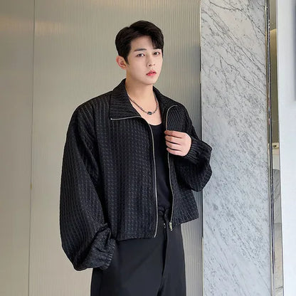 sanyamk Men's Hollow Out Design 2024 Elegant Casual Jackets Personality Thin Outerwear Short Coat Korean Fashion New Tops