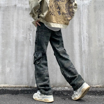 Bonsir Camouflage Cargo Pants Men Multi-pockets Tactics Pant Harajuku Mens Loose Casual Pants Street Outdoors Hip-hop Mopping Trousers