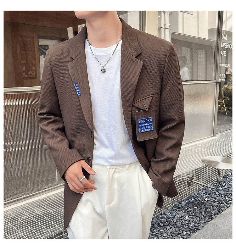 sanyamk Mens Suits Sets Jacket Pant Men Korean Streetwear Office Fashion Loose Casual Blazer Suit Jacket Pant Chic Trend Dress Suits