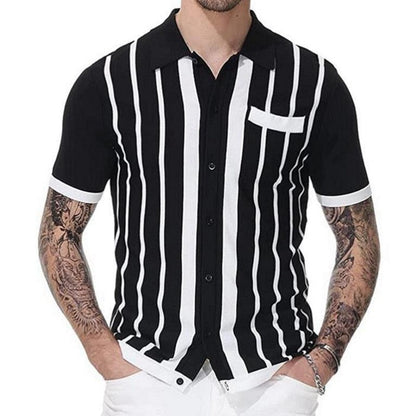 sanyamk Polo Men Short Sleeve Slim Fit Knitwear Stripe Casual Suit Collar Button Polo  Breathable Summer Top Fashion Bussiness T-shirt