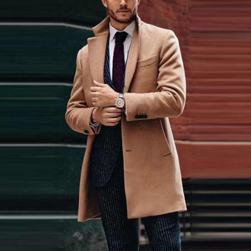 Bonsir Casual Mens Blazer Jacket Autumn Winter Vintage Turn-down Collar Button-down Solid Suit Coats For Men Fashion Overcoats Trench