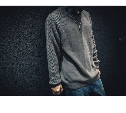 Bonsir Fashion Sweaters Men Autumn Solid Patch Sweater Japanese Slim Fit Men Street Wear Mens Clothes Knitted Jumpers Men Pullovers