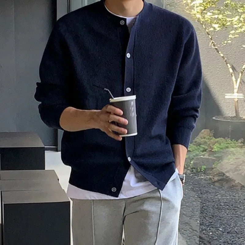 sanyamk  -  Men's Cardigan Long Sleeve Knitted Sweatshirts Autumn New Korean Style Fashion High Grade Sweater Loose Casual Coat 9C1648