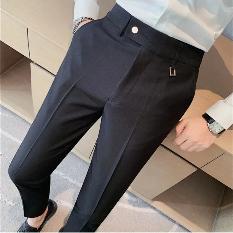 sanyamk British Style Autumn New Solid Color Business Casual Trousers Men's Simple and Versatile Formal Office Pants Straight Suit