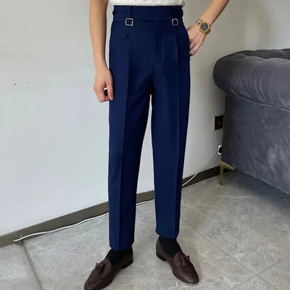 sanyamk  -  Men's Solid Color Suit Pant Slim Fit Feet Casual British Spring High Waist Pants Office-trousers Men Dress Pant Trousers