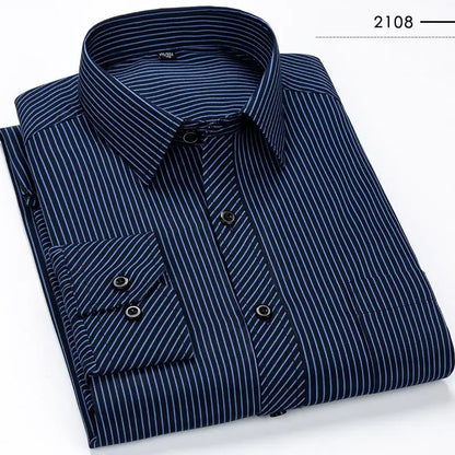 sanyamk Single Patch Pocket Formal Business Standard Office  Men's Classic Long Sleeve Solid Basic Dress ShirtsSIZE 47 48