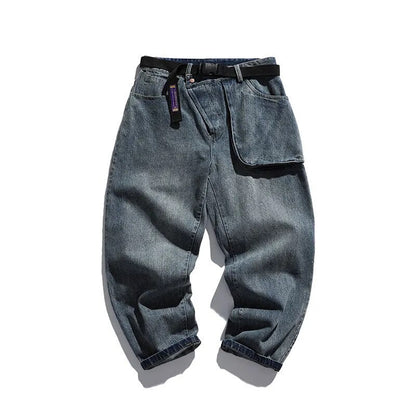 Bonsir Autumn Japanese College Loose Denim Pants Straight Leg Trousers Washable Casual High Street Jeans B-Boy Skateboard Baggy Pants