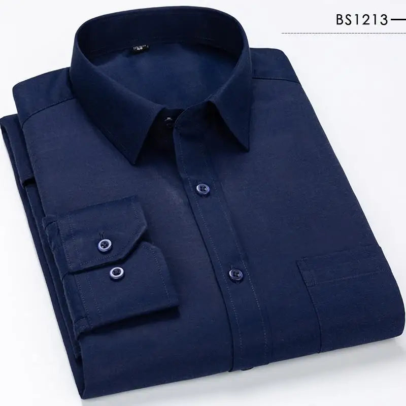 sanyamk Single Patch Pocket Formal Business Standard Office  Men's Classic Long Sleeve Solid Basic Dress ShirtsSIZE 47 48